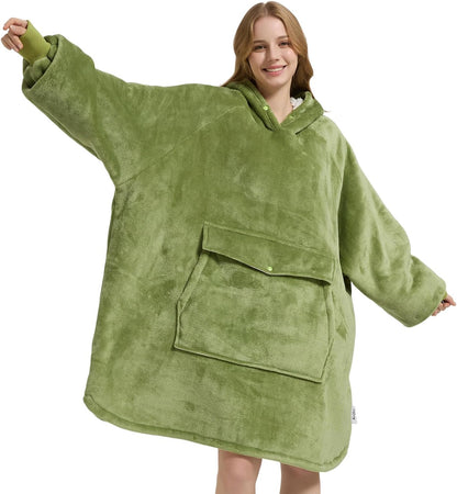 Krifey Wearable Blanket Hoodie, Oversized Sherpa Hooded Blanket for Adults | Soft sherpa fleece with sleeves and pocket; oversized fit for lounging, WFH, camping, Christmas and white elephant gifts.