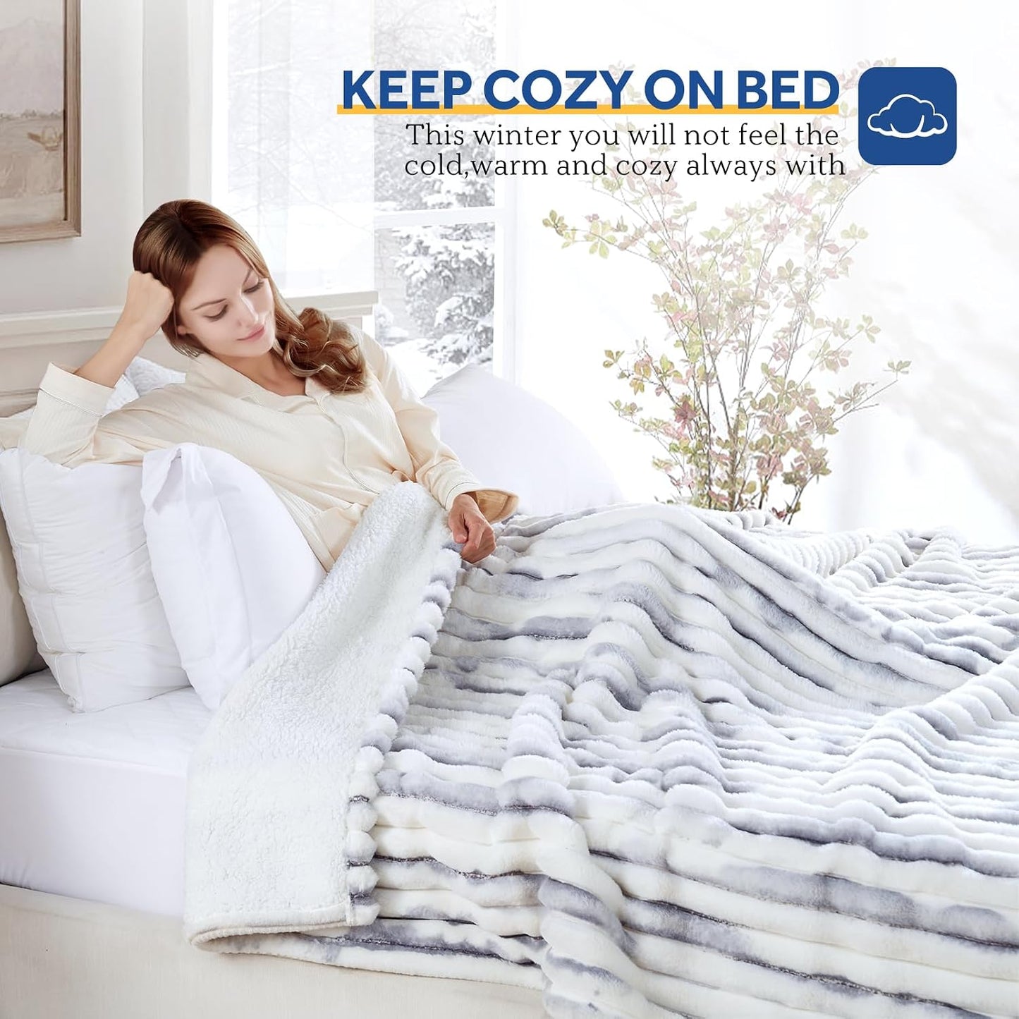 Sealy Electric Blanket Throw Size 50"*60",Super Cozy Faux Fur to Sherpa Reversible Heated Blanket Throw with 6 Heating Levels & 2-10 Hours Auto Off Overheating Protection Machine Washable,Blue White