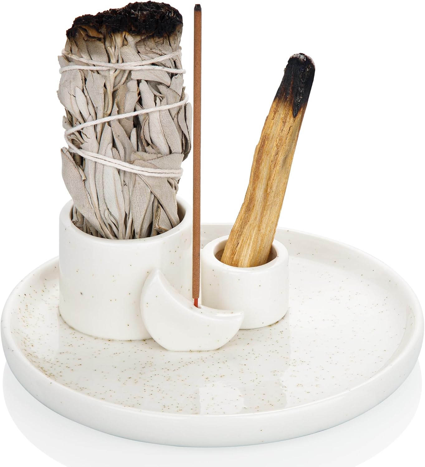 ZenBless Multifunction Incense and Candle Holder for Burning Sage, Palo Santo, Incense Sticks - 5.9" Ceramic Ash Catcher Tray for Meditation Room Home Decor Spritual Gifts (Gold)