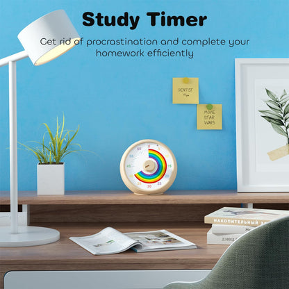 Visual Timer for Kids, 60-Minute Countdown Timer for Classroom Office Kitchen, Desk Timer Kids Time Management Tools with Silent Operation, Pomodoro Time Rainbow Pattern (Grass Green)