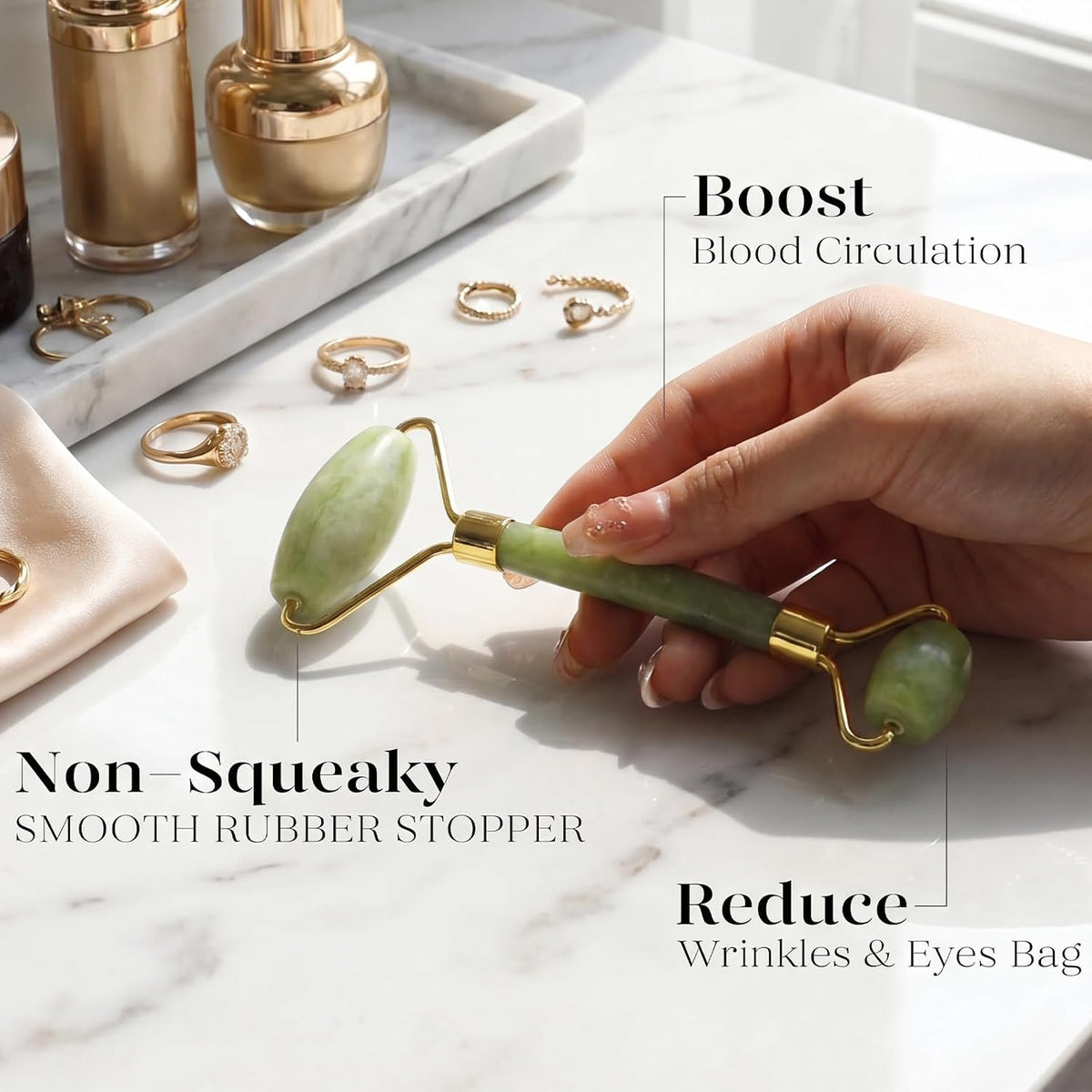 BAIMEI IcyMe Rose Quartz Roller & Gua Sha Facial Tool Set for Depuffing