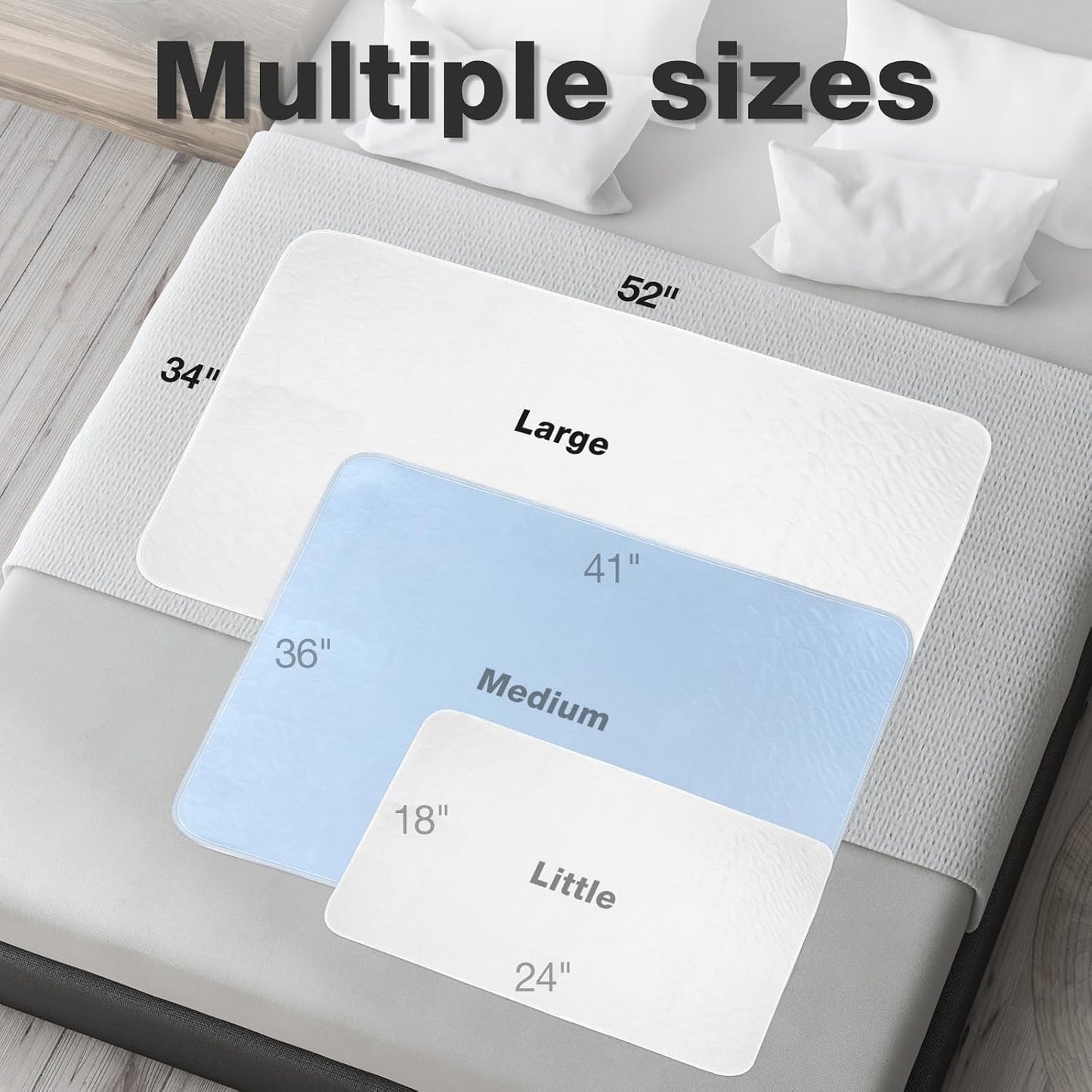 Bed Pads Washable Waterproof, 52" x 34" (2 Pack) Incontinence Bed Pads, Waterproof Mattress Protector & Washable Pee Pads, Perfect for Adults, The Elderly and Pets