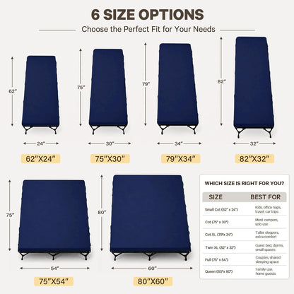 CYMULA Camping Cot Pad 2 Inch Memory Foam, Camping Pad for Folding Cot and Foldable Cot, Portable Roll Up Camp Gear for Car Camping Travel Tent, Non-Slip Waterproof Bottom, Removable Cover, Pad Only