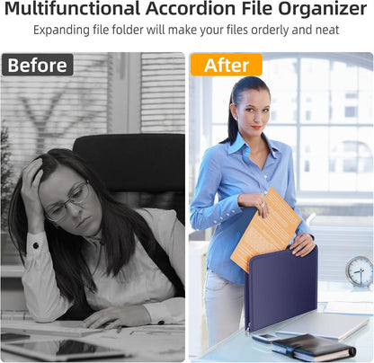 Fireproof Accordion File Organizer, Expanding File Folder with 13 Pockets