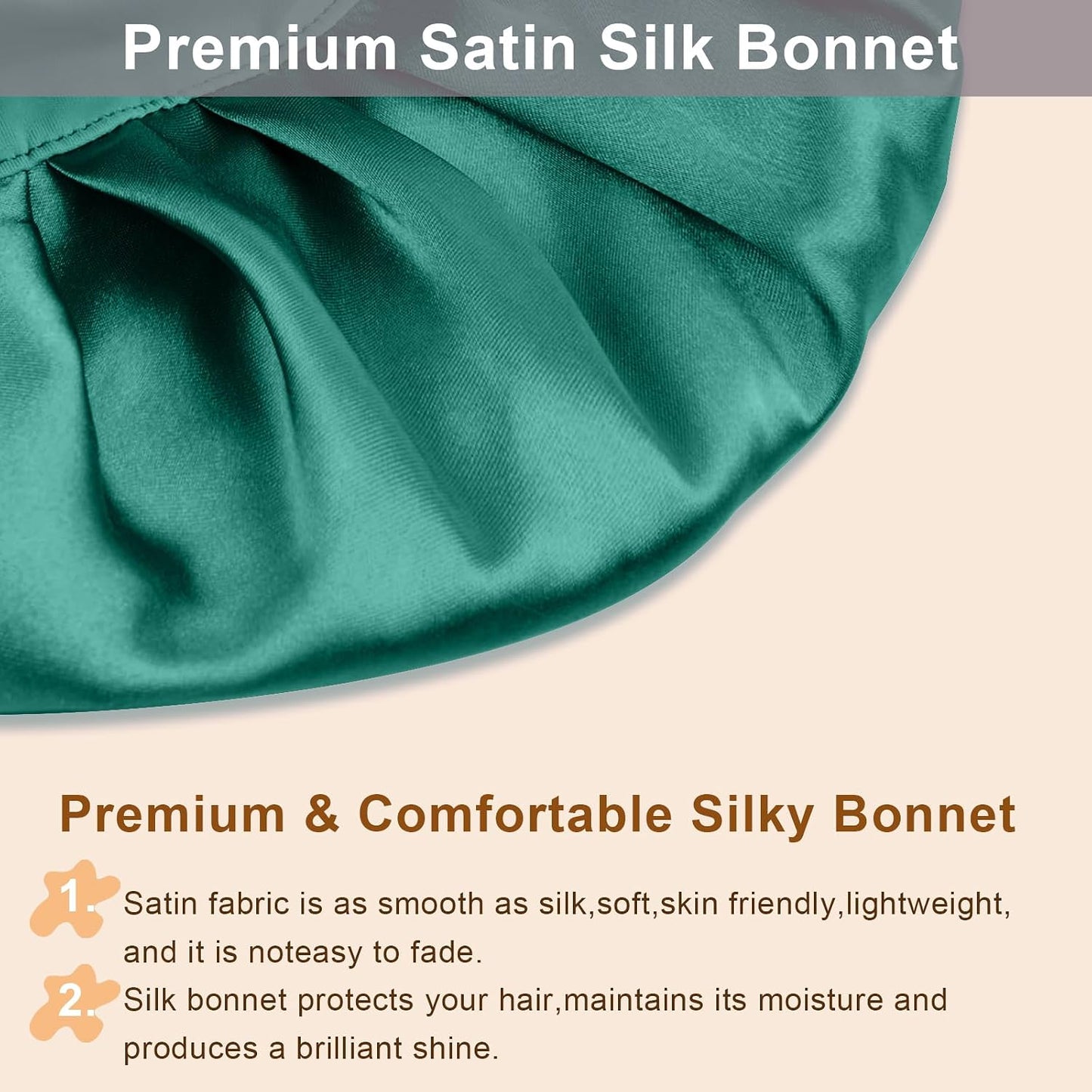 2Pcs Silk Hair Satin Bonnet for Sleeping Women,Large Satin Sleep Bonnets for Women with Elastic Tie Band Silk Hair Wrap with Ajustable Straps,Night Sleep Cap for Curly Braids,Black+Rose Gold