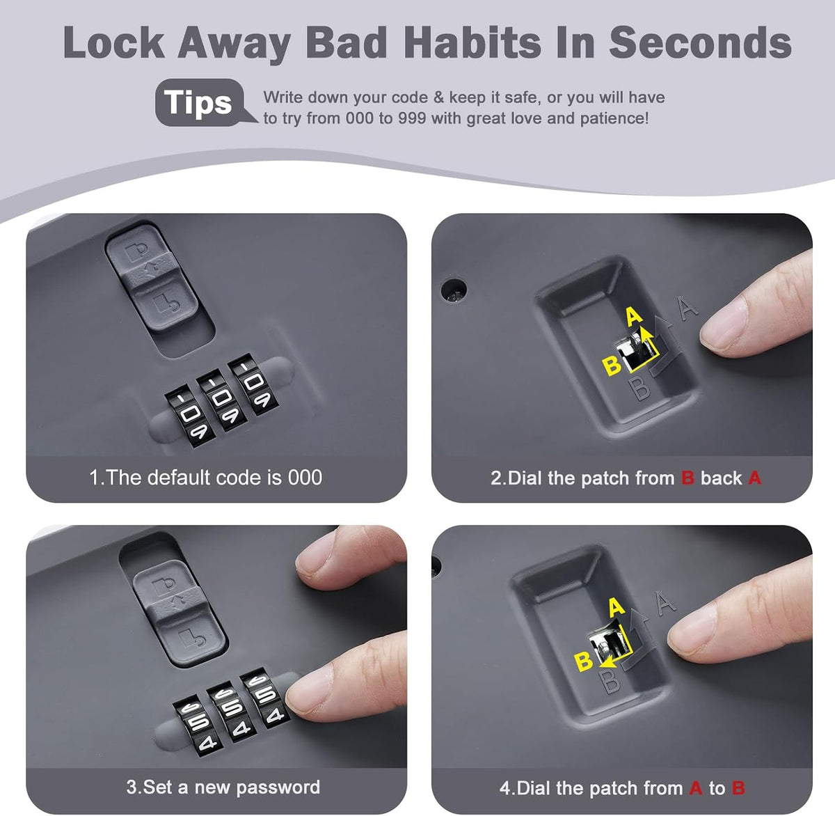 Lockable Storage Box, Small Lock Box with Combination Code for Phone/Medicine Safe/Food Home/Refrigerator/Office/Personal Items/Travel/Gift,9.25 x 5.04 x 3.62’’