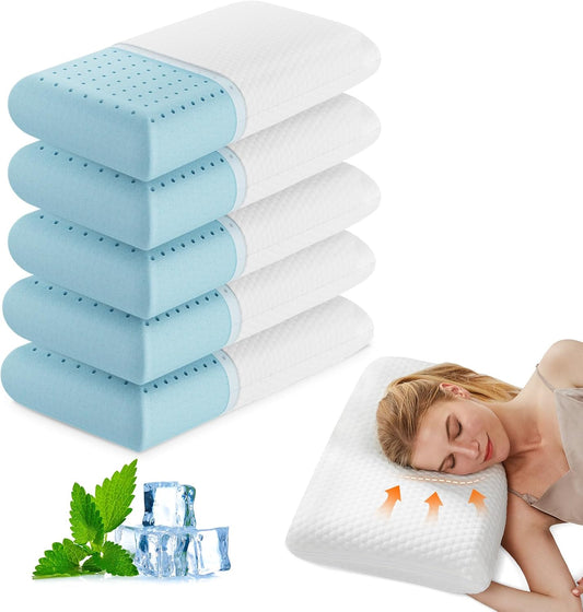 OLIXIS Memory Foam Pillow, Standard Size Pillows for Sleeping, White, 2 PCS | Firm and Comfortable Support Bed Pillow for Back and Side Sleepers, Cooling Gel Technology, Breathable Mesh & Washable Cover