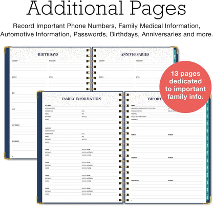 FAMILY PLANNER ORGANIZER – 8.5" x 11" Weekly & Monthly Calendar (May 2026-Jun 2027). 5+ People, Meal Planning, Budgeting, Habit Tracker – Hardcover, Household Schedule Organizer for Parents, Kids, & Caregivers (Navy Gold Numbers)