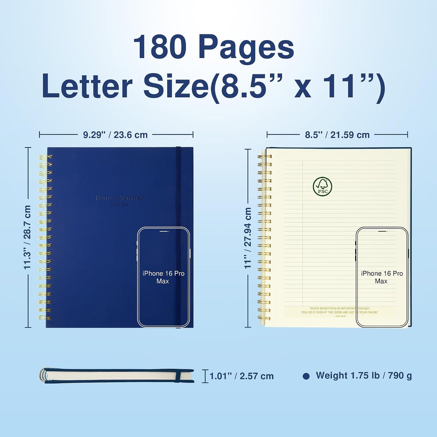 AuroPlanner Undated Daily Planner To Do List Hourly Schedule 2028 2027 2026 Calendar & Holiday Habit Tracker 180 Pages Letter Size 8.5" x 11" Sheets Hardcover Spiral Bound Notebook (Red)
