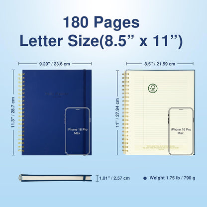 AuroPlanner Undated Daily Planner To Do List Hourly Schedule 2028 2027 2026 Calendar & Holiday Habit Tracker 180 Pages Letter Size 8.5" x 11" Sheets Hardcover Spiral Bound Notebook (Red)