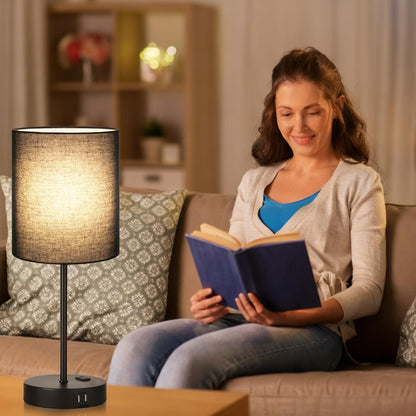 Set of 2 Touch Control Table Lamps with 2 USB & AC Outlet, 3-Way Dimmable Bedside Nightstand Lamps for Bedroom Living Room Nursery, 800 Lumens 5000K Daylight Bulbs Included