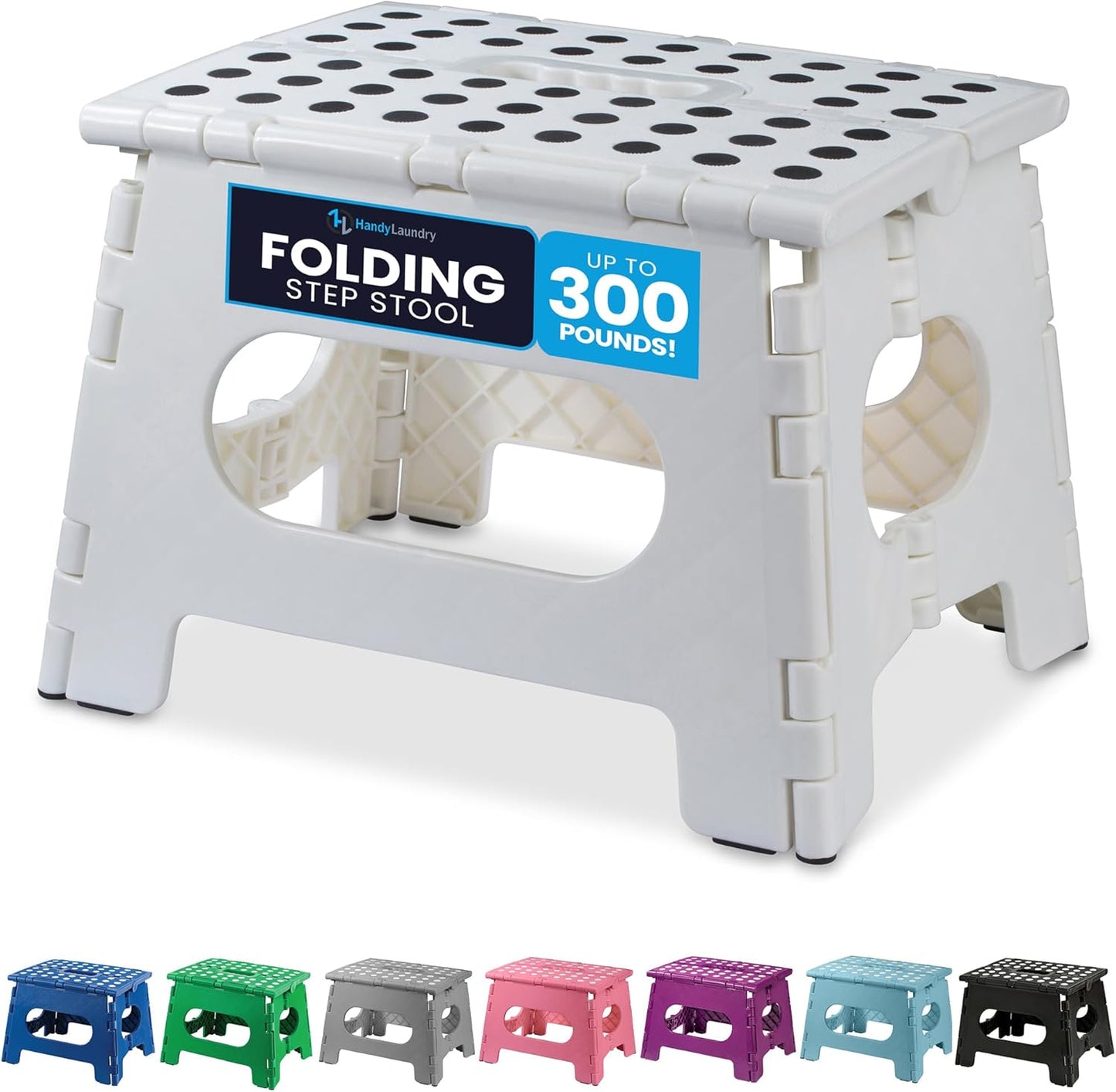 Handy Laundry Folding Step Stool - Sturdy Enough Collapsible Stool to Support Adults - Opens Easy with One Flip - Great for Kitchen, Bathroom or Bedroom (Black - 9 Inch)