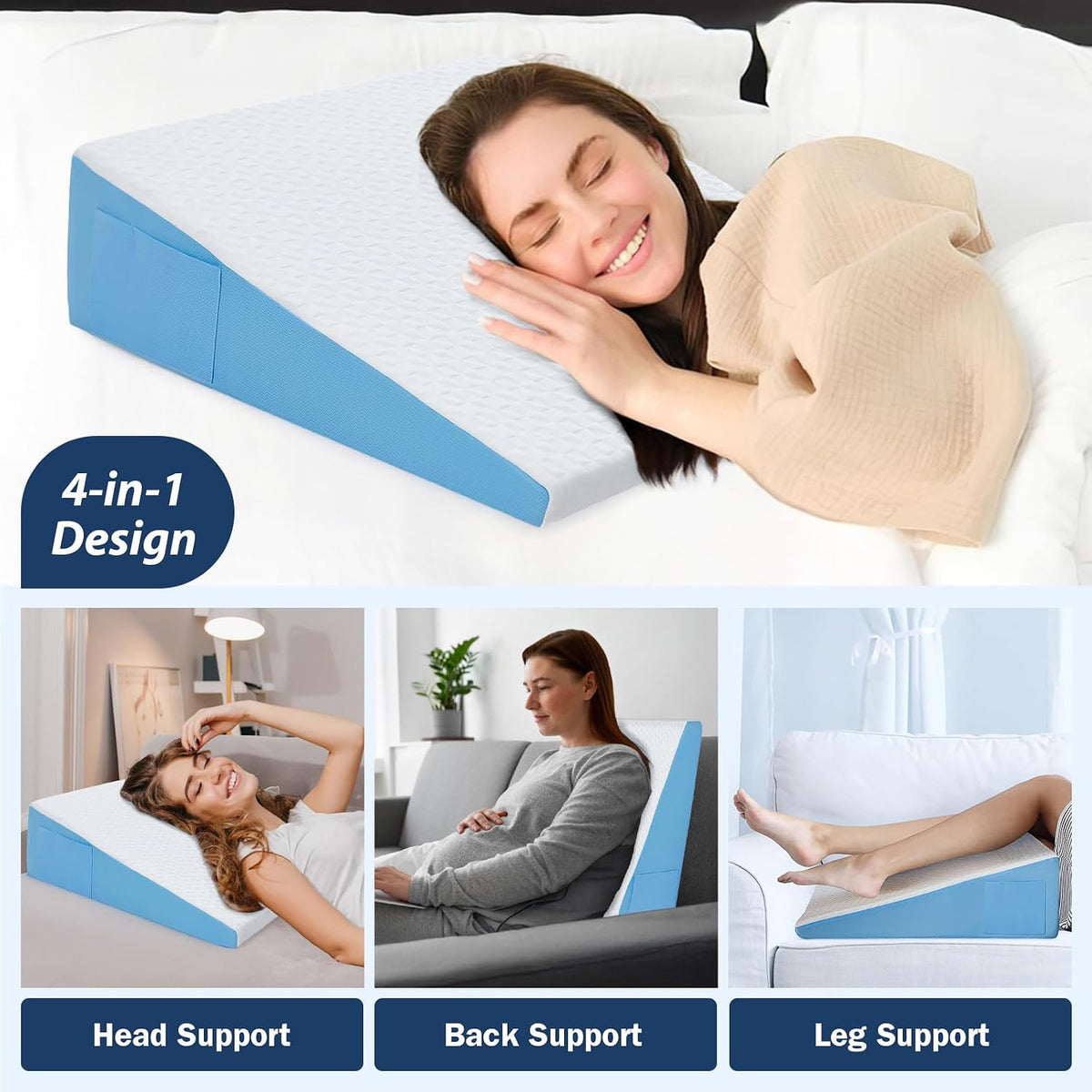Wedge Pillow for Sleeping, 7.5" Memory Foam Bed Wedge Pillow