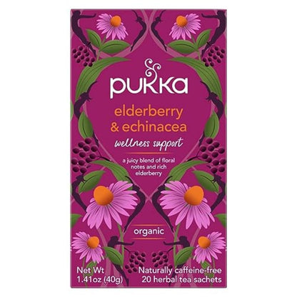 Pukka Elderberry & Echinacea Organic Herbal Tea, Perfect for Wellness Support, Caffeine Free, 80 Total Tea Bags (20ct - Pack of 4)
