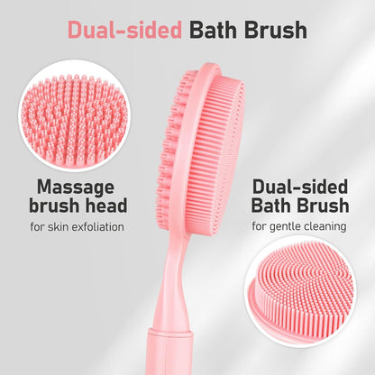 OZNER 24 Inches Silicone Back Scrubber for Shower - Extendable Long Handle Shower Brush with Dual-Sided Bristles - Exfoliating Body Scrubber for Sensitive Skin - Perfect for Men & Women (Black)