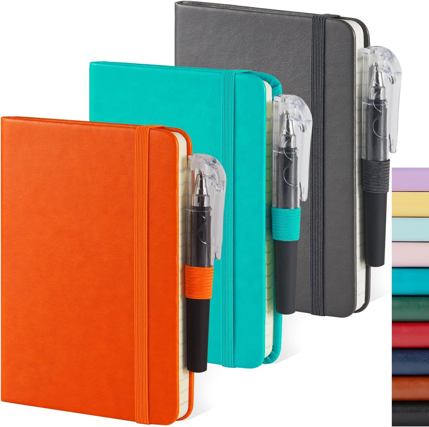 NIRMIRO (3 Pack) Pocket Notebook Small Journal with Pen, 3.7" x 5.7", A6 Mini Notebook for Women Men Work Writing, Hardcover Small Pocket Notepad with 100Gsm Premium Thick Lined Paper, Black Leather