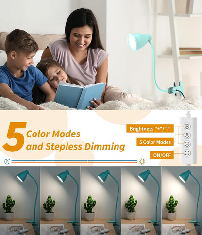 BOHON Desk Lamp with Clamp, Clip on Light, 5 Color 10 Brightness, Teal