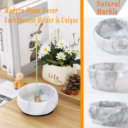 Incense Holder, Natural Marble Incense Holder for Sticks with 9 Incense Holes, Handmade Incense Stick Burner Ideal for Smudging, Decoration