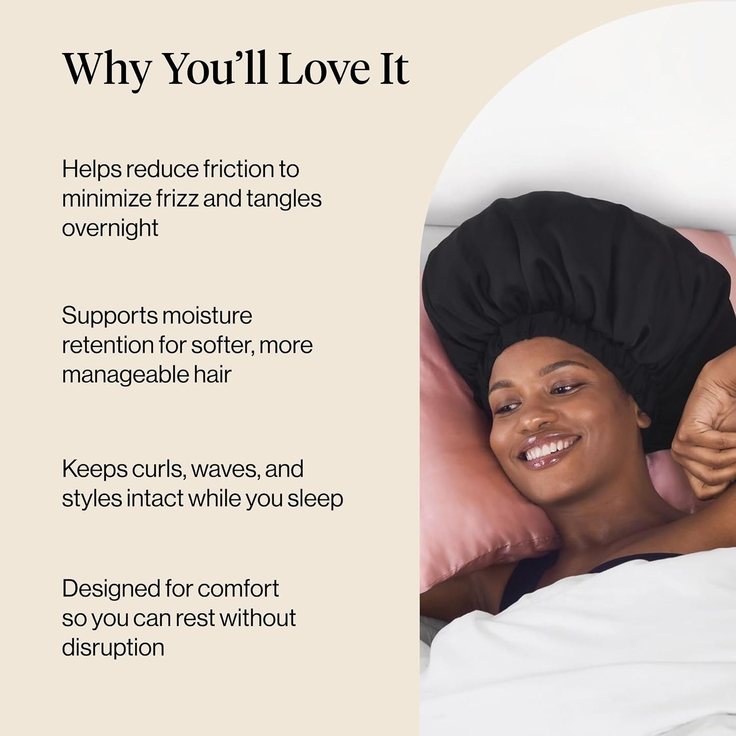 Kitsch XL Satin Bonnet for Sleeping - Softer Than Silk Bonnet For Sleeping Women - Secure Fit, Adjustable, Night Cap For Curly & Textured Hair - Prevents Breakage, Tangles & Thinning - Blush