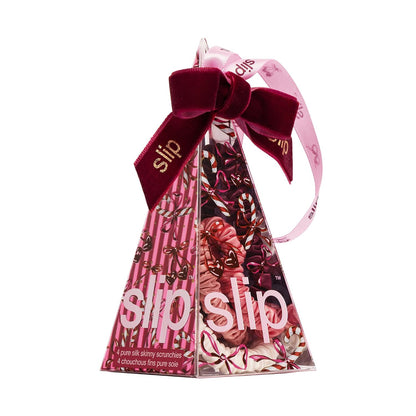 Slip Silk Hair Ties — Skinny Silk Black Scrunchies, No Damage, No Crease, Anti-Breakage |100% Mulberry Silk | All Hair Types | Made with Proprietary Slipsilk™ | Set of 4