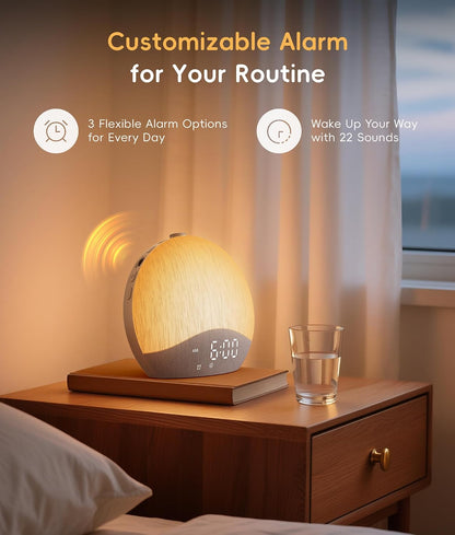 ecozy Sunrise Alarm Clock, White Noise Machine, Sound Machine for Bedroom, Wake Up Light with BT Speaker, 26 Sleep Sounds, 17 Night Lights, Dimmable Digital Clock for Adults, Kids
