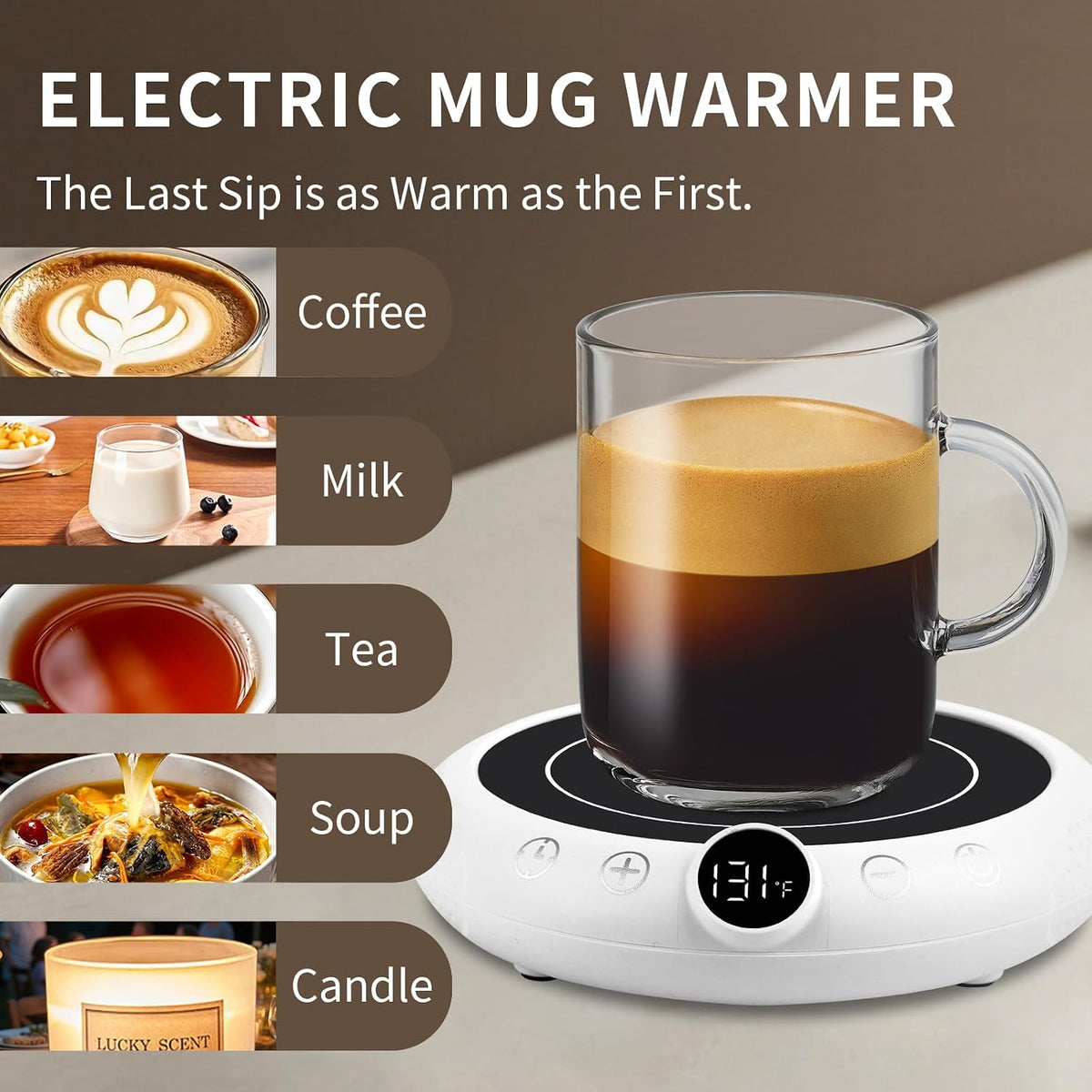 Coffee Mug Warmer, Valentines Day Gifts for Her Wife Girlfriend Daughter Him, Electric Cup Warmer for Desk, Candle Warmer Plate 8-Temp Setting & 1-12H Timer, Birthday Gifts for Women Men