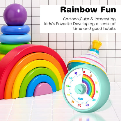 Visual Timer for Kids, 60-Minute Countdown Timer for Classroom Office Kitchen, Desk Timer Kids Time Management Tools with Silent Operation, Pomodoro Time Rainbow Pattern (Grass Green)