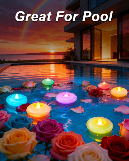 Homemory 24 Pack 3” Flameless Led Floating Candles, 200 Hour White Battery Operate Waterproof Tealights for Cylinder Vases, Centerpieces at Wedding Decor, Party, Pool