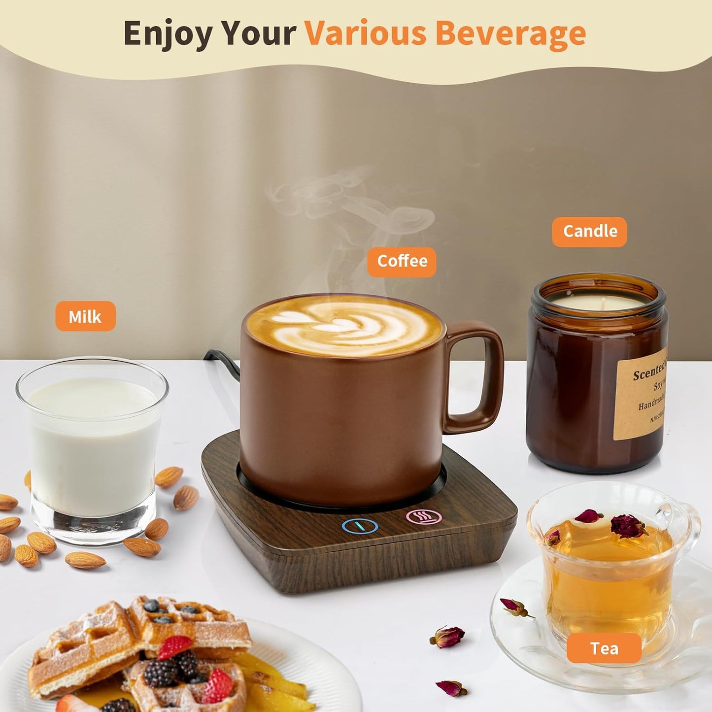 VOBAGA Mug Warmer& Coffee Mug Warmer for Office Desk Use, Candle Warmer with Three Temperature Settings, Coffee Warmer Plate for Cocoa Tea Water Milk with Auto Shut Off After 4 Hours, for Ideal Gifts