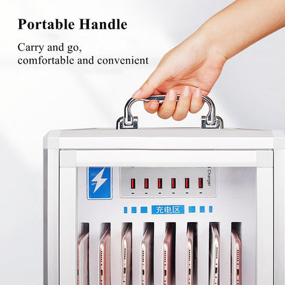 Cell Phone Charging Stations Phone Storage Cabinet Portable Mobile Phone Charging Cabinet W/USB Charging Ports & Handle, Wall-Mounted Rechargeable Cell Mobile Phone Storage Box Com(12 Slots)