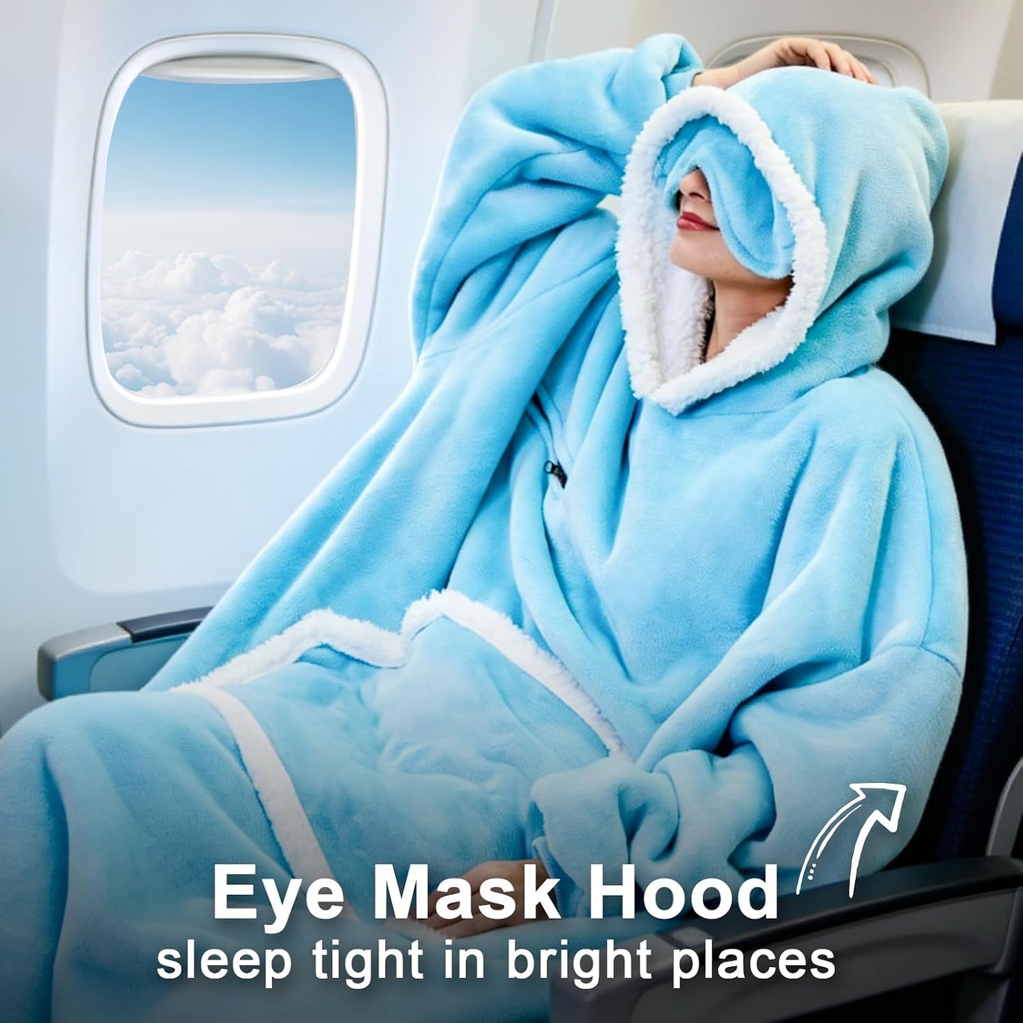 IFNOW Wearable Blanket Hoodie, Oversized Sherpa Fleece Hooded Blanket Sweatshirt with Eye Mask and Pocket, Comfy Long Flannel Blanket for Adults Men,Gifts for Women Mom Girlfriend,MoonFace