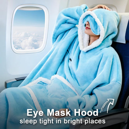 IFNOW Wearable Blanket Hoodie, Oversized Sherpa Fleece Hooded Blanket Sweatshirt with Eye Mask and Pocket, Comfy Long Flannel Blanket for Adults Men,Gifts for Women Mom Girlfriend,MoonFace