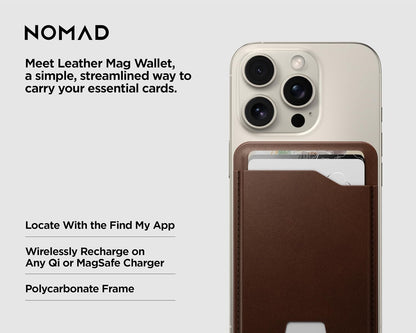 Nomad Leather Black Magsafe Wallet w/Integrated Tracking for iPhone, Slim Magsafe Card Holder for iPhone, Wallet GPS Tracker Card 5 Months Battery Life, Rechargeable, Compatible with iOS Only