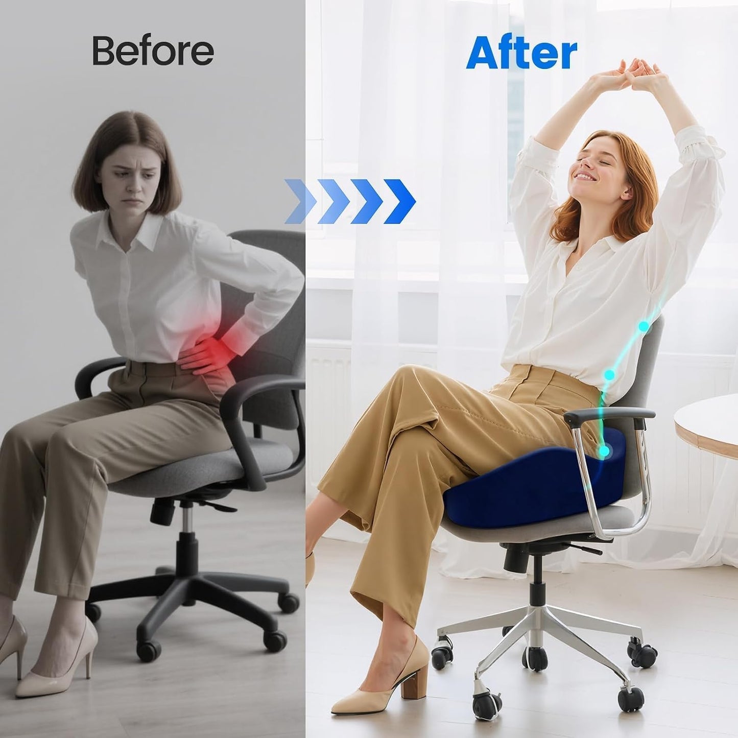Seat Cushion, Memory Foam Chair Cushions for Tailbone/Sciatica Easing, Chair Pillow with Handles for Car, Office Chair Cushion with Non-Slip Design, Ideal for Post-Surgery Recovery(Black)