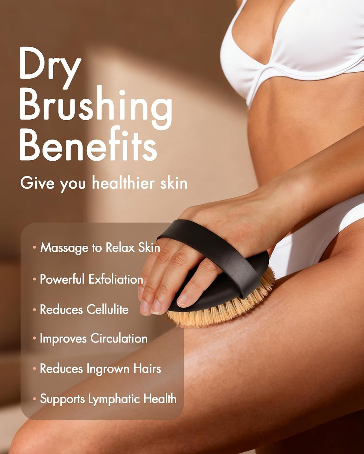 Dry Brushing Body Brush for Massage - Natural Boar Bristle Exfoliating Brush with Massage Nodes for Lymphatic Drainage, Cellulite, Blood Circulation Improving Skin Health for Women Men Elderly(Grey)