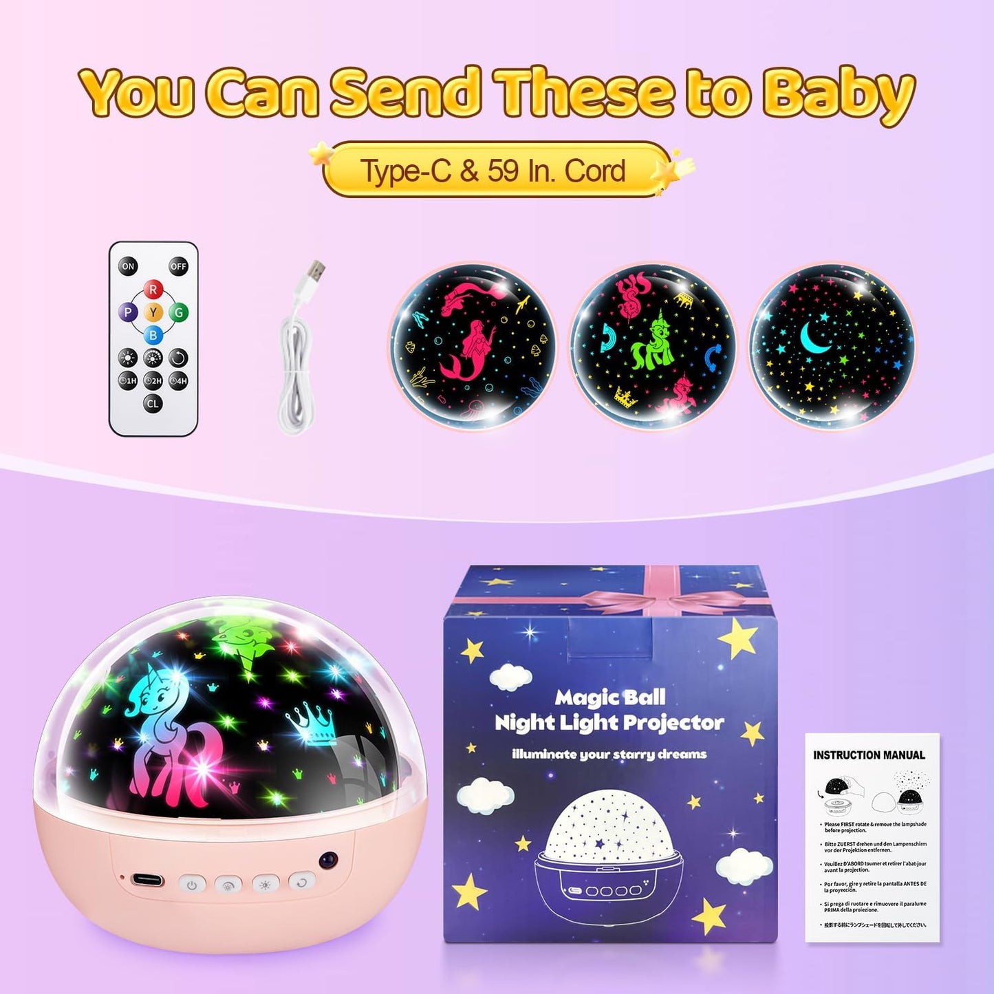 COOLNIGHT Night Light for Kids,93 Lighting+3 Films Kids Night Light Projector,Remote+Dimmable Star Projector,360° Ceiling Stars Glow in The Dark Stars,Christmas Gifts for 4 Year Old Boy Birthday Gift