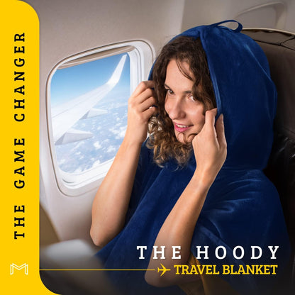 Travel Blanket Airplane Compact with Hoodie – 2in1 Airplane Travel Accessories from Plane Blanket to Travel Pillow with Luggage Strap, Soft Handle & Secure Pocket