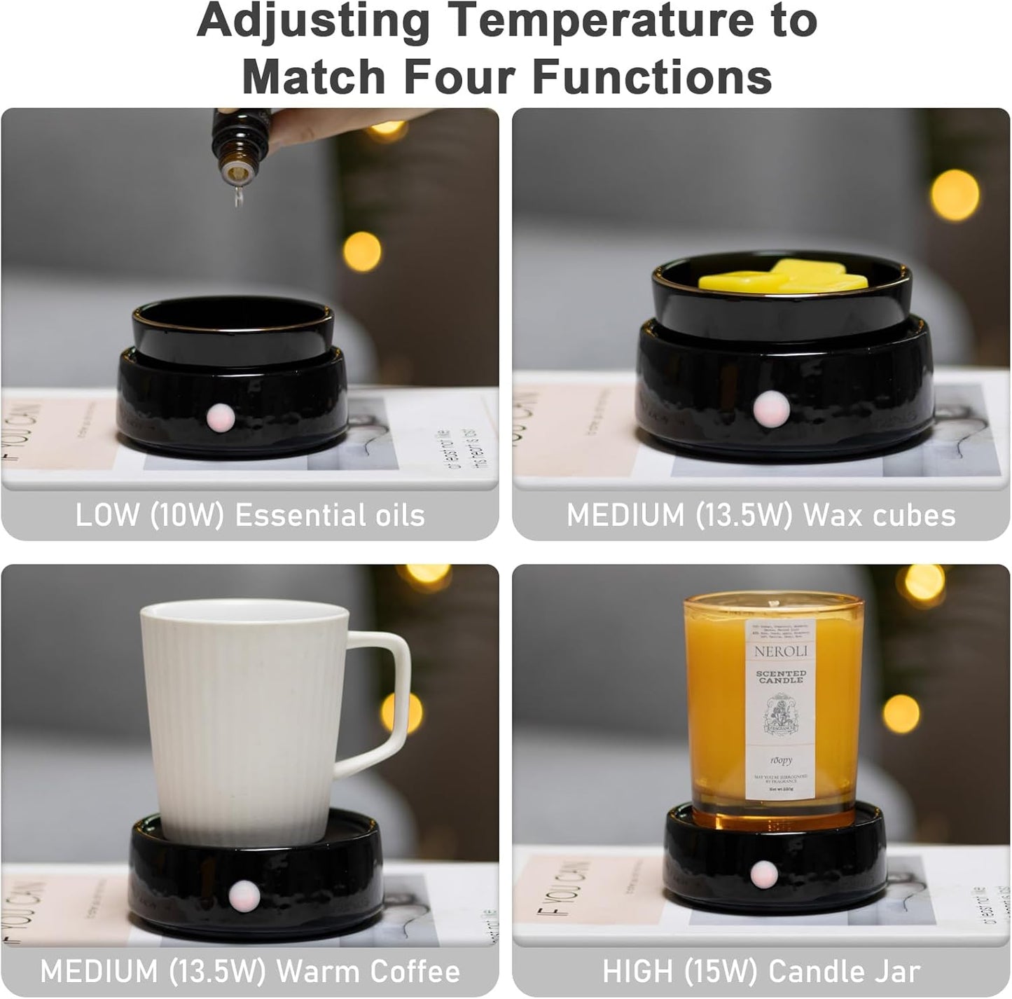 Candle Wax Melt Warmer with Safety Timer Auto Shut-Off Ceramic Electric Wax Burner Melter Timer Adjust Fragrance Intensity for Scented Wax Melts Candle Jars Essential Oils Home Office Gift Decor
