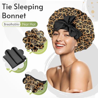 BONNET QUEEN Silk Bonnet for Sleeping for Women Satin Bonnet Night Cap for Curly Hair with Tie Band, Single Layer, Cream Pink