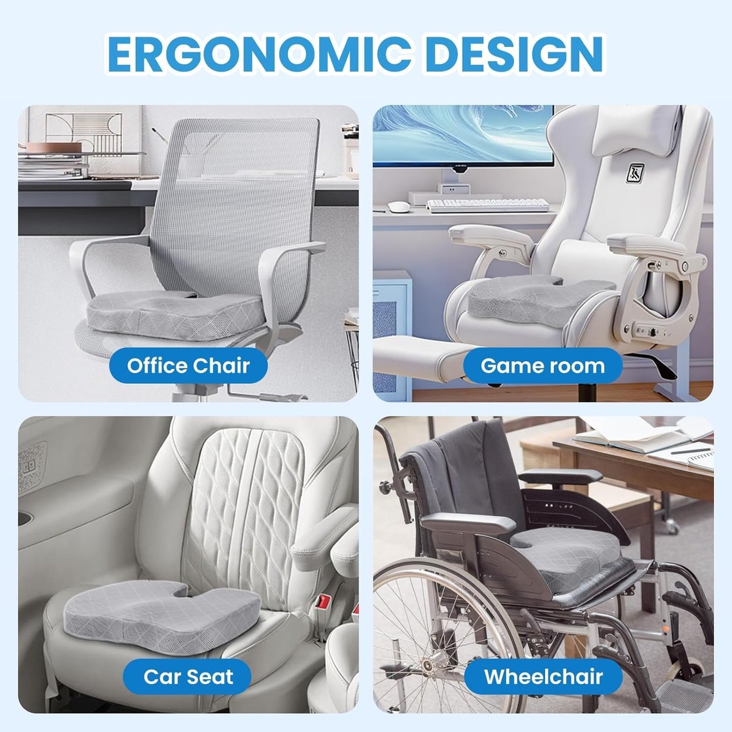 TushGuard Seat Cushion - Memory Foam Sitting Pillow for Office Chair, Car Seat, Airplane, Bleacher - Sciatica & Hip & Coccyx Pain Relief Desk Chair Cushion for Long Sitting Office Workers, Car Drivers