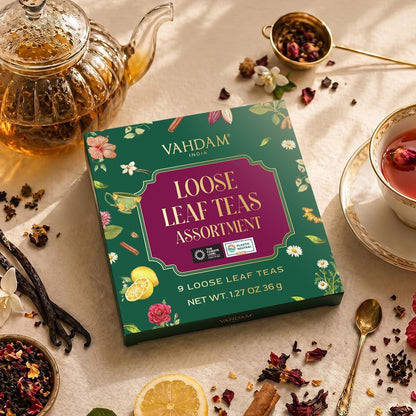 VAHDAM, Assorted Black Tea Loose Leaf Tea Gift Set (10 Flavors) Gift Ideas for Women & Men | Directly Sourced From Assam and Darjeeling | Resealable Ziplock Pouch
