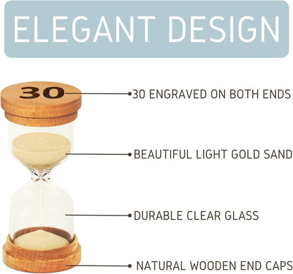 Sand Hourglass Timer - Glass Sand Clock Minutes - Modern Hourglass Watch with Wooden End Caps for Kids, Games, Classroom, Kitchen, Home or Office Decor (5 Minutes)