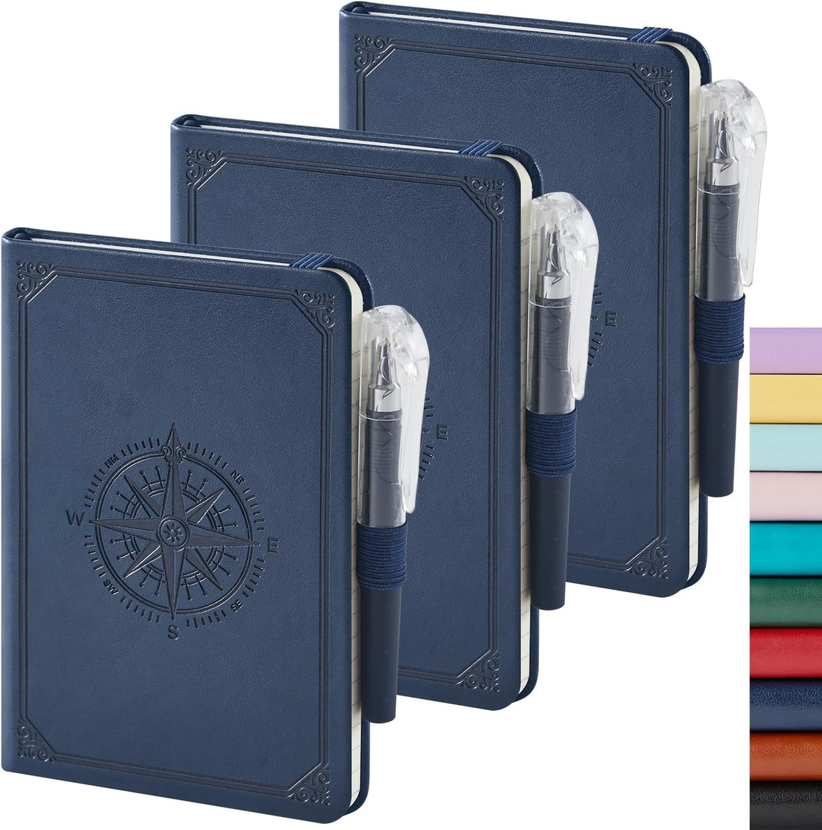 Small Notebook Pocket Journal, A6 3.7" x 5.7", 3 Pack, Black Leather Cover