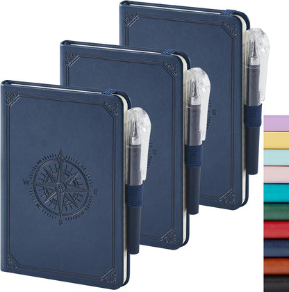 Small Notebook Pocket Journal, A6 3.7" x 5.7", 3 Pack, Black Leather Cover