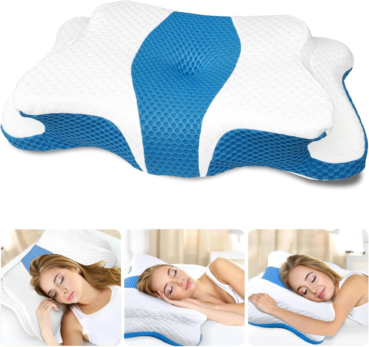 CHxxy Cervical Neck Pillow for Pain Relief Sleeping, Memory Foam Pillows, Ergonomic Side Sleeper Pillows, Cooling Orthopedic Neck Support Pillow for Back Stomach Sleepers-Queen Size Grey&Grey