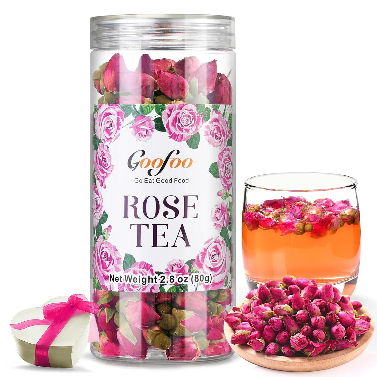 Goofoo Natural Edible Dried Whole Rose Buds Loose Leaf Herbal Tea 2.8 Oz