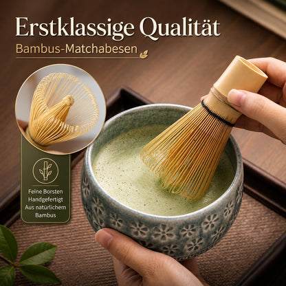 Buucup Matcha Whisk Set, Ceramic Matcha Kit Set Includes Matcha Bowl, Matcha Whisk and Holder, Bamboo Scoop, Scoop Rest, Sifter and Tea Towel - 7 Pcs Matcha Kit for Matcha Lovers (Mottled Green)