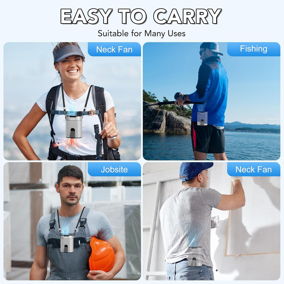 Portable Waist Fan, Rechargeable 3000mAh Battery, 25H Runtime, 6600RPM Turbo Dual Clip, 4 Speeds Adjustable, Belt Fans for Hiking, Riding, Fishing, Hands-Free Hanging Fan Gifts for Worker