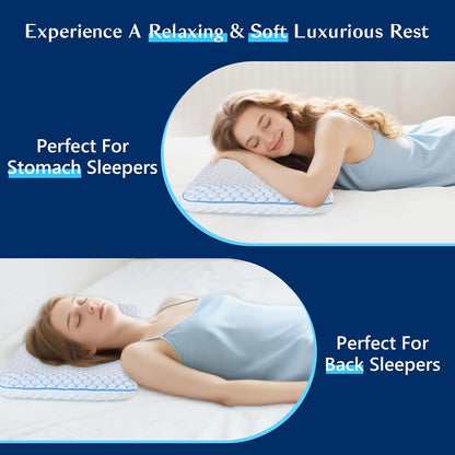 Thin Pillow for Sleeping, Cooling Gel Flat Pillow for Stomach and Back Sleepers, Ultra Slim Stomach Sleeping Pillows for Shoulder Neck Pain Relief, Low Profile Memory Foam Pillows 2.25-inches