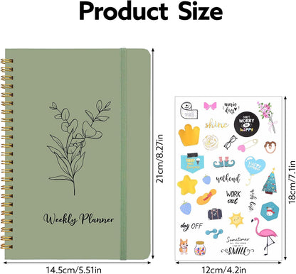 Undated Weekly Planner with Habit Tracker, 52 Weeks To Do List Notebook A5 Weekly Goal Planner with Spiral Binding & Stickers Home Work School Supplies for Women Girls 8.2" x 5.7" - Pink